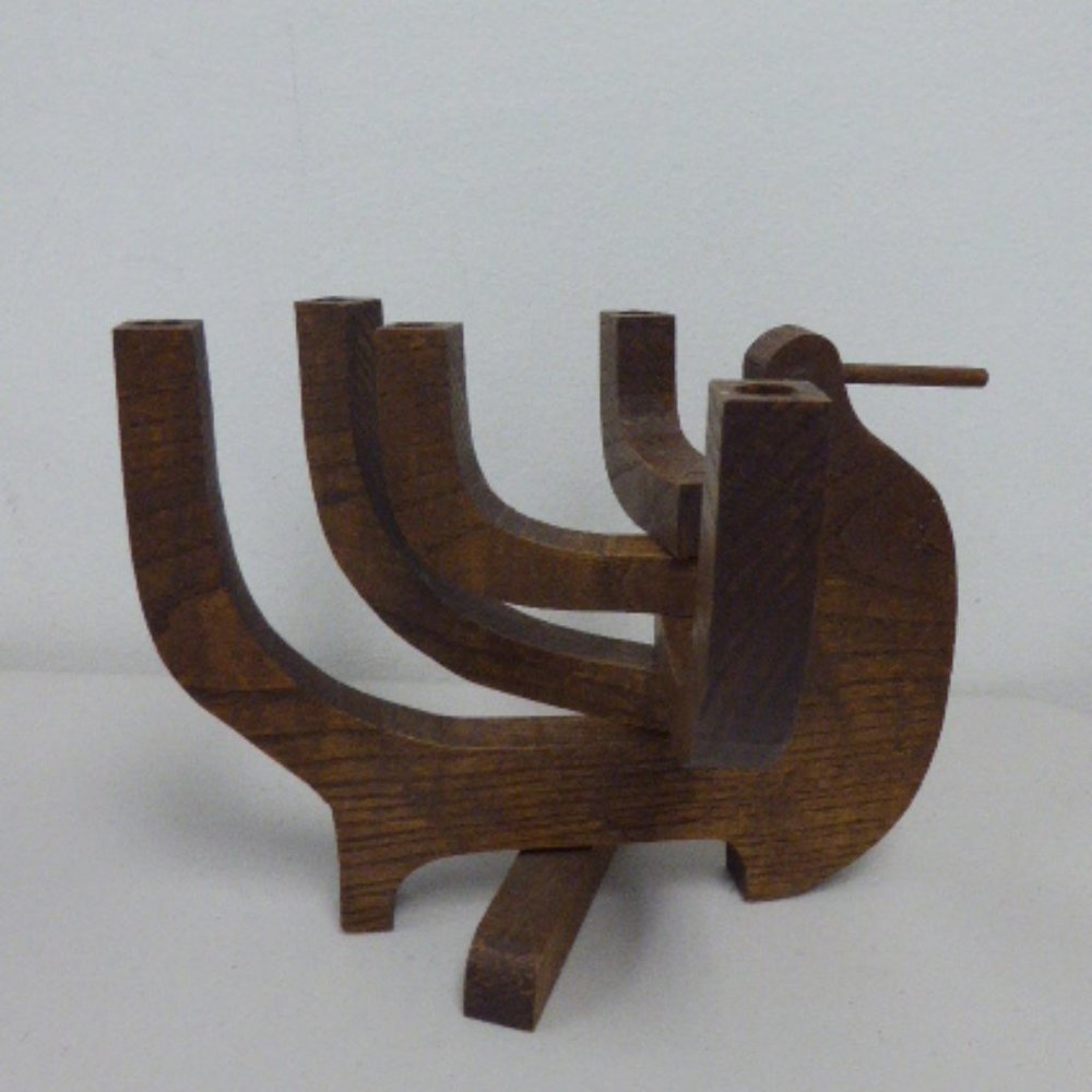 Danish Mid Century wooden candle holder collapsible teak moveable bird
